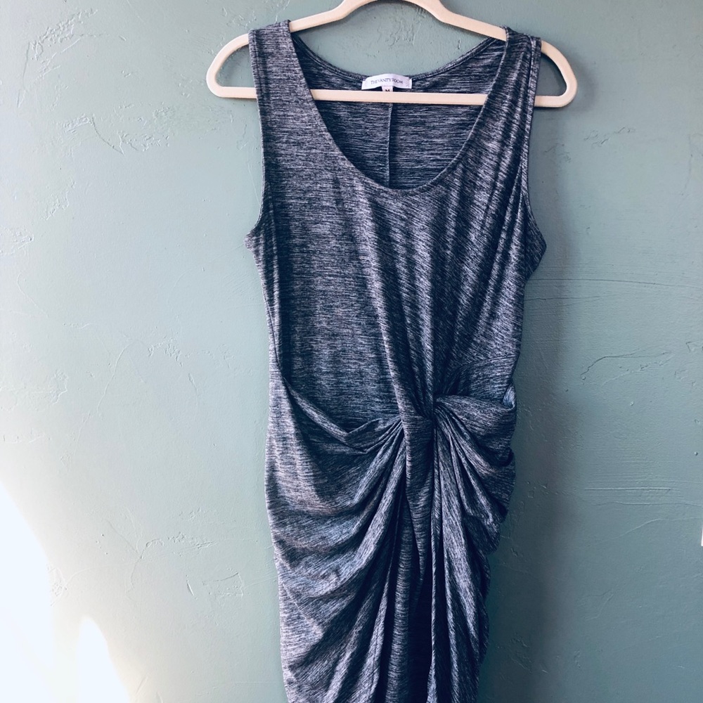 Heathered, charcoal grey hi-lo knotted dress